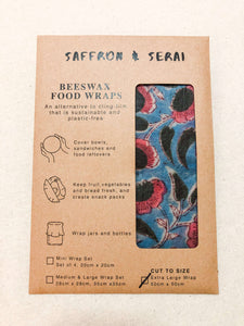 beeswax wrap blue pink floral xl