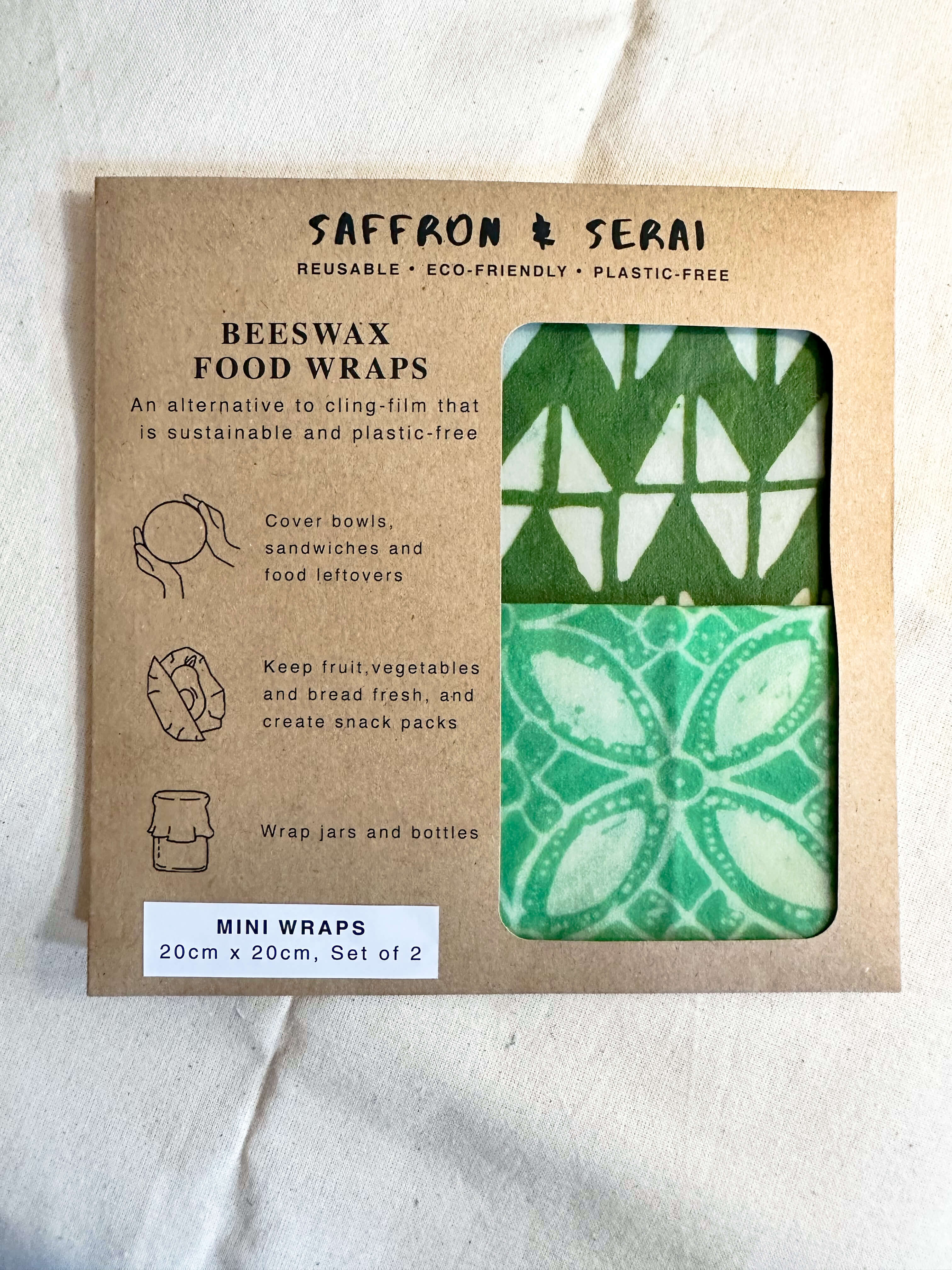 Beeswax Wrap Minis - Mint Green Batik - Set of 2