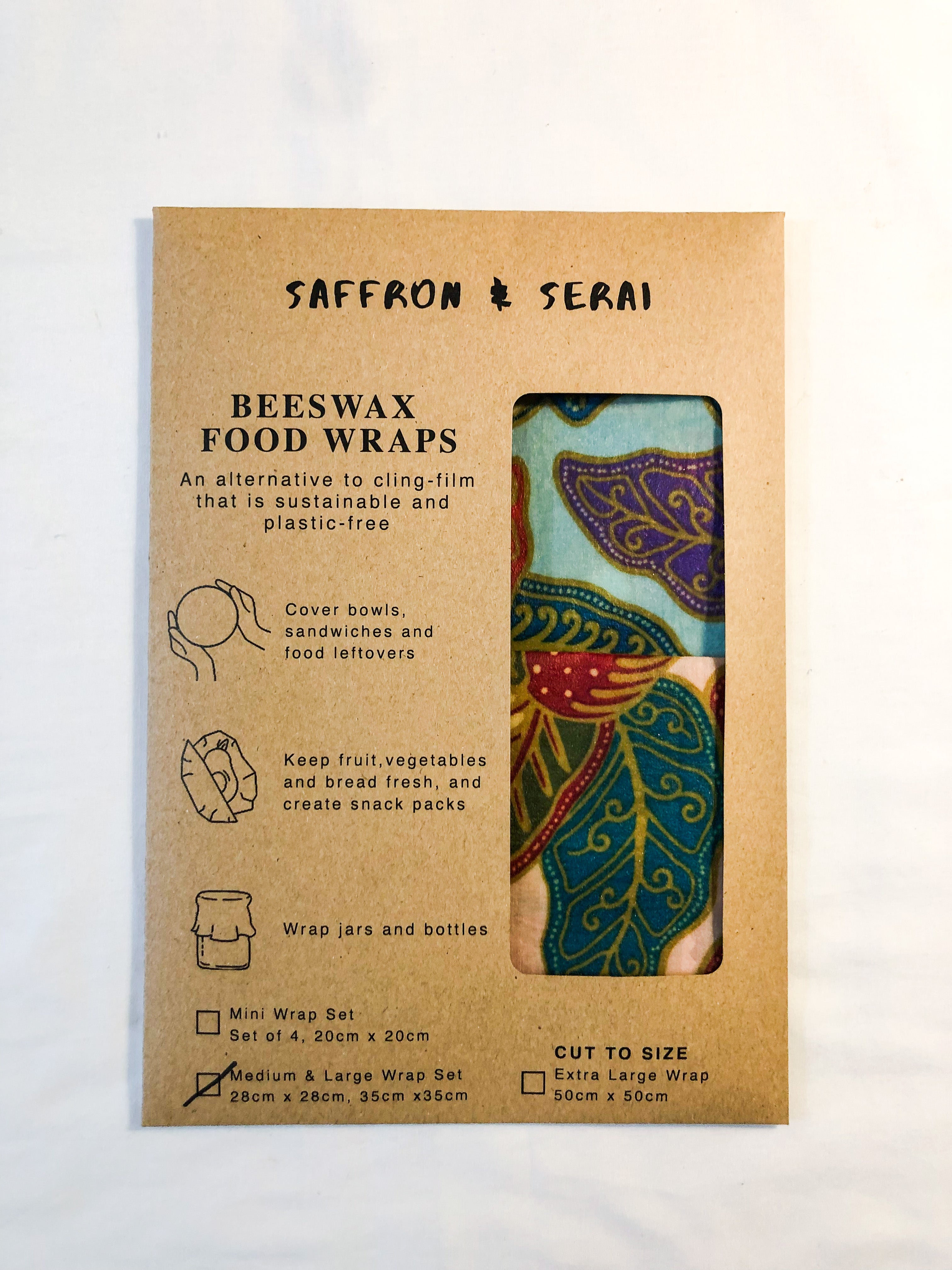 batik beeswax food wrap mint/peach